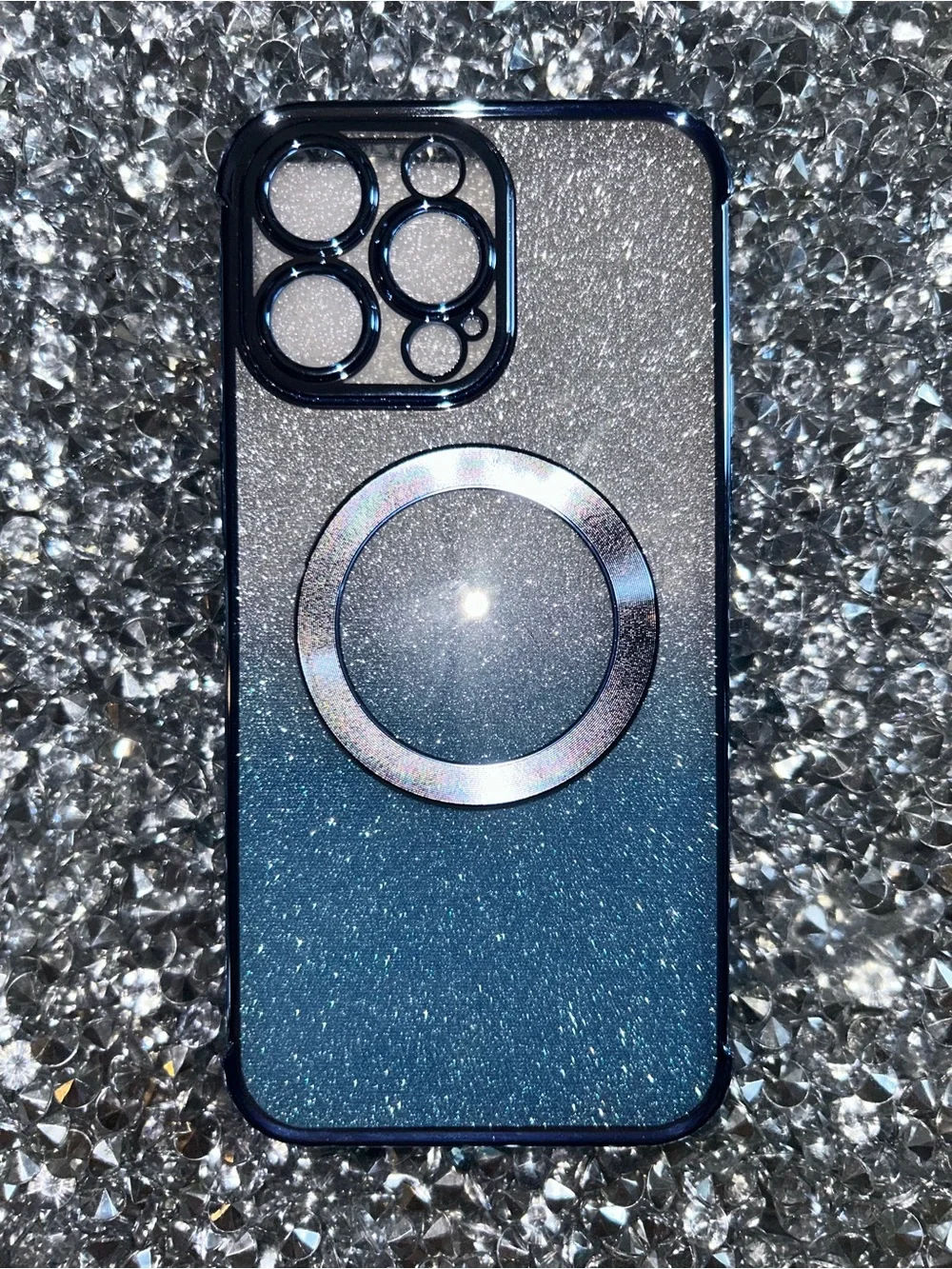 iPhone 15 pro max Glitter Gradient MagSafe Compatible Phone Case - Blue Silver